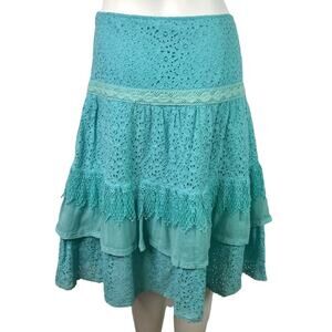 Cynthia Steffe Lace Full Skirt Cotton & Silk Teal Layered Knee Length